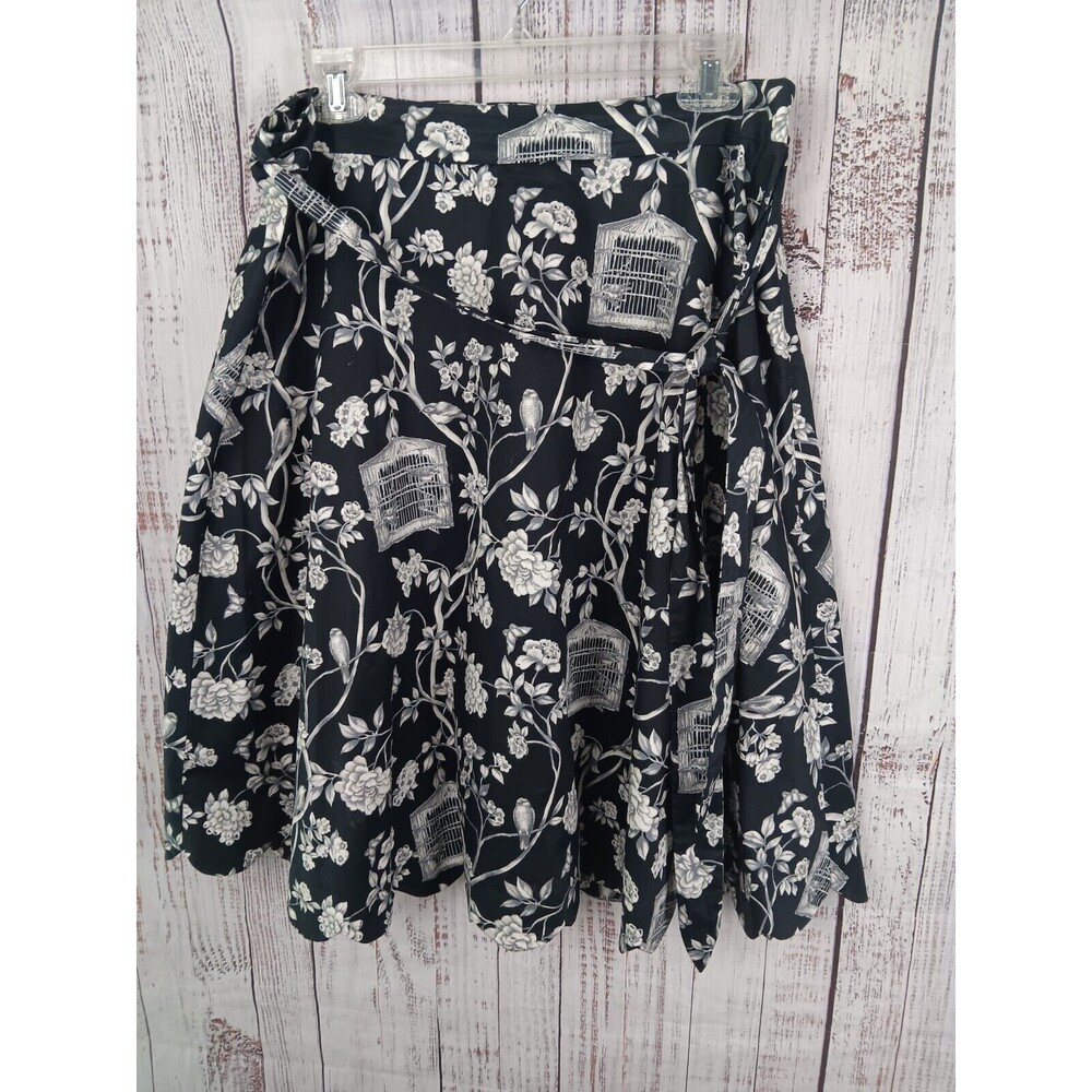 Talbots Skirt Women’s 12 Scalloped Hem Tie Front Birdcage A-Line Black novelty
